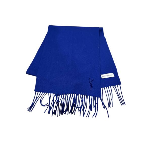 Yves Saint Laurent Men's Royal Blue Wool Cashmere Scarf - Picture 1 of 10